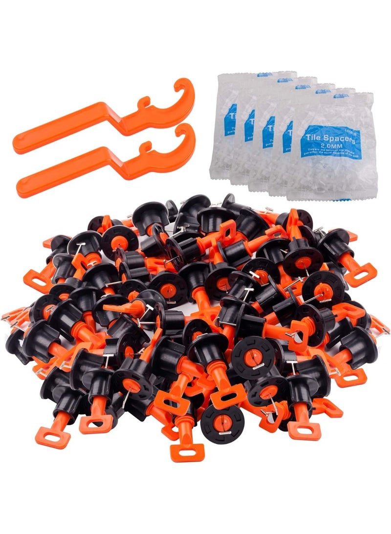 مجموعة نظام مستوى البلاط مع 100pcs البلاط مستوى و 2 مفاتيح خاصة و 500pcs 2mm بلاط المسافات - Image 1